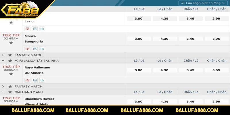 Bảng kèo chẵn lẻ  trận đấu giữa Verona vs Lazio